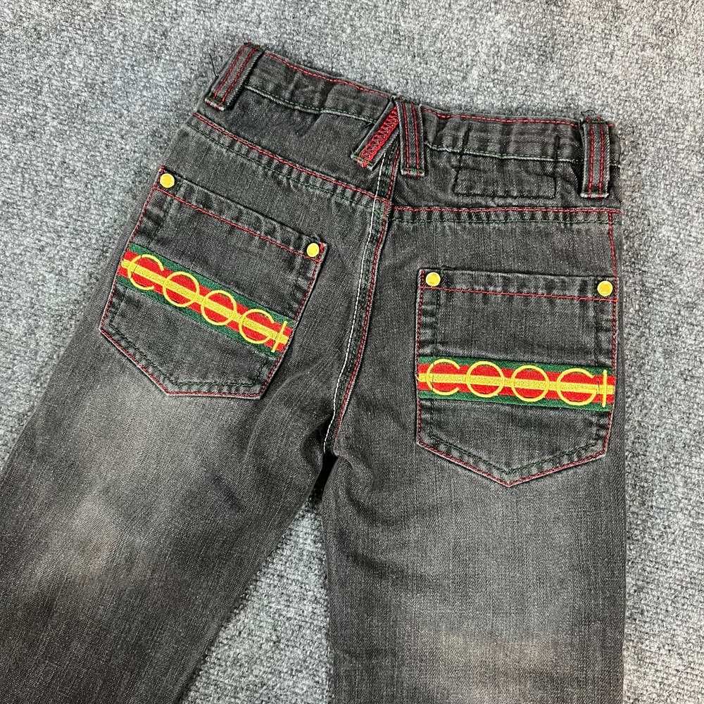 COOGI Boys Embroidered Black Denim Jeans Colorful Size 5 *Minor Flaw